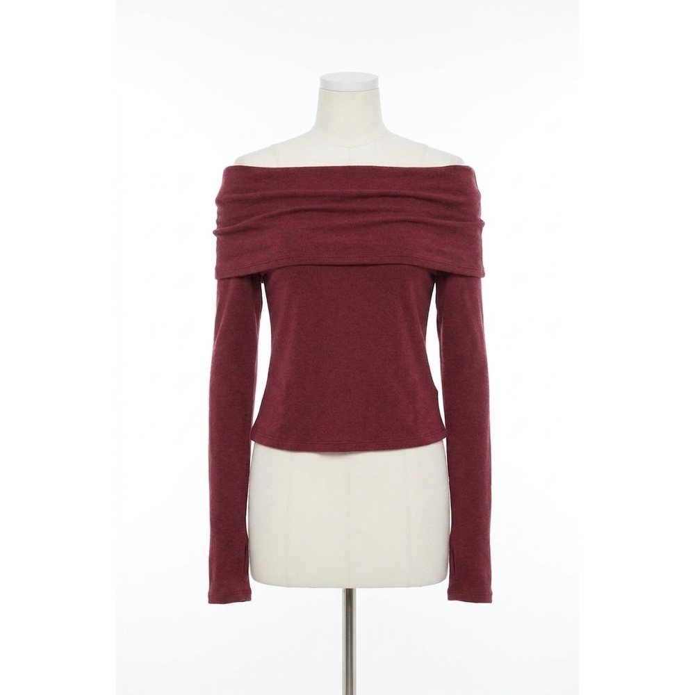 NEW ENZA COSTA cashmere long sleeve off-shoulder top in barolo